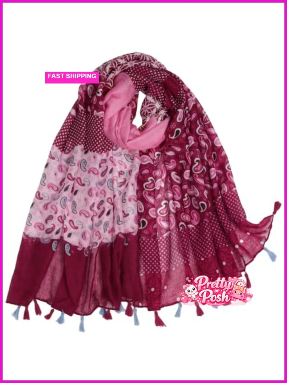 Boho Floral Polyester Women's Scarf Fringe Shawl Wrap Lightweight